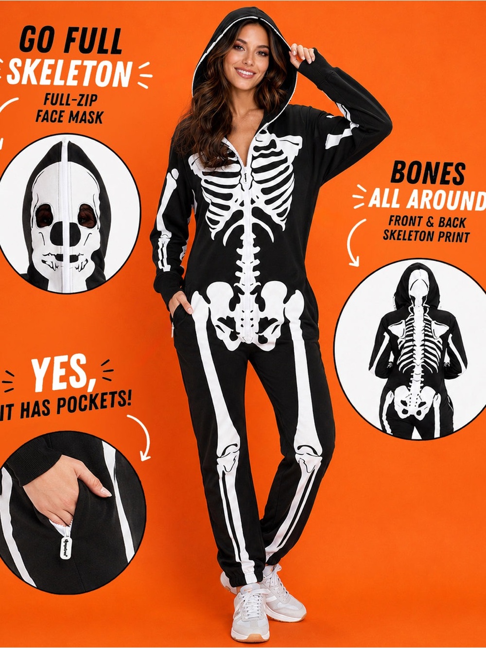 Tipsy Elves Skeleton Costume Onesie Jumpsuit Bones Womens Sz M